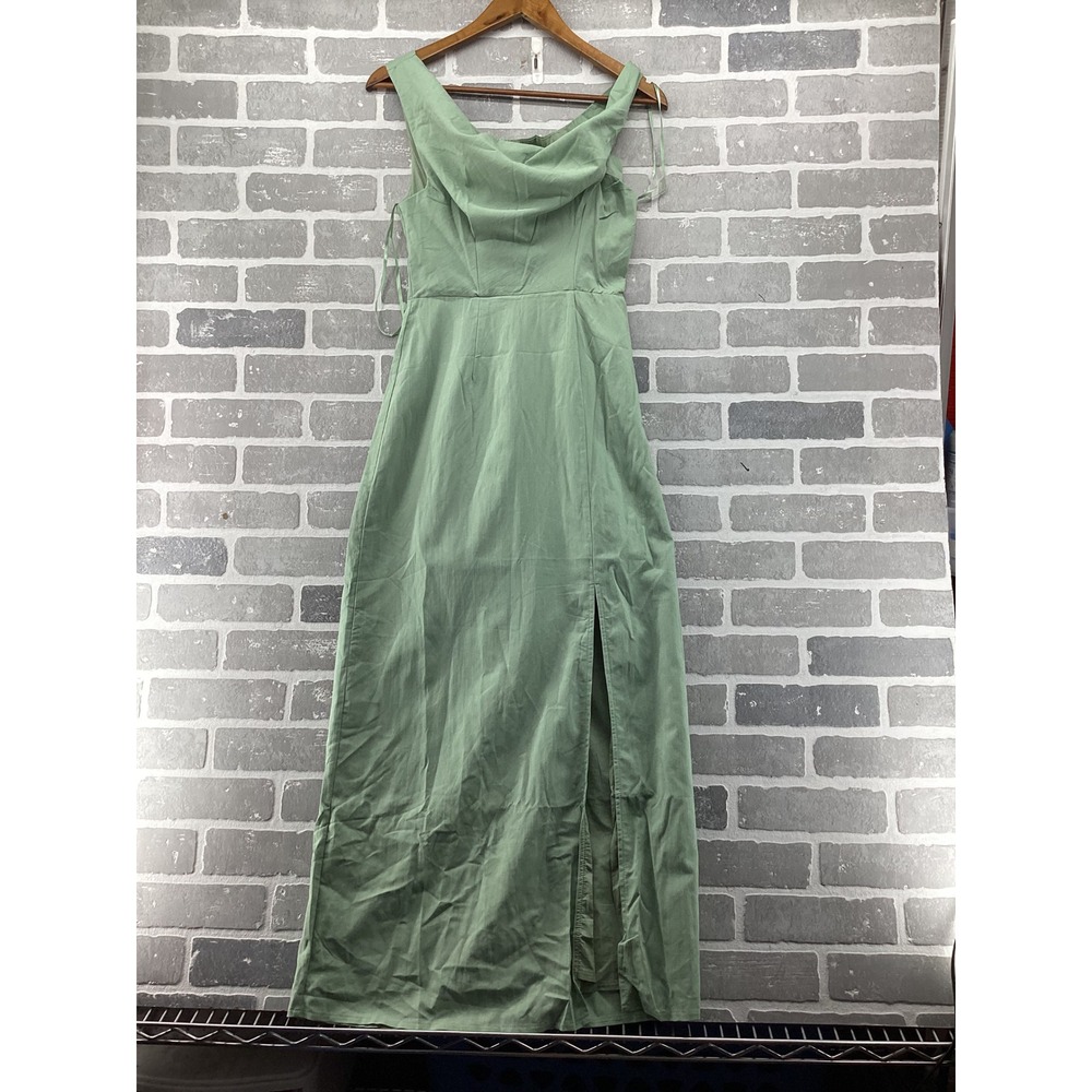 Here Comes The Sun Sage Green Cowl Neck Side Slit Maxi Dress NWT Womens Small